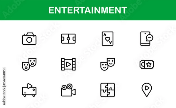 Obraz Professional Entertainment Icons Pack with Minimal Line Art Featuring Media, Music, Cinema, and Gaming