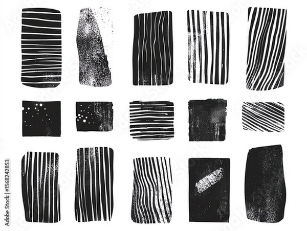 Fototapeta Linocut vector relief printing rectangle shapes