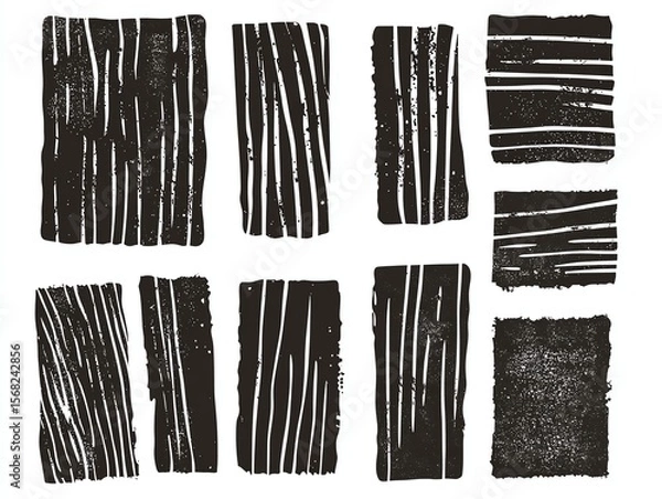 Fototapeta Linocut vector relief printing rectangle shapes