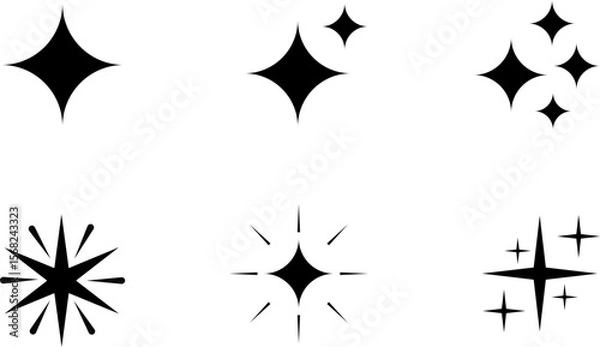 Fototapeta sparkle star icon set, starburst icon set, customizable stroke, vector, illustration