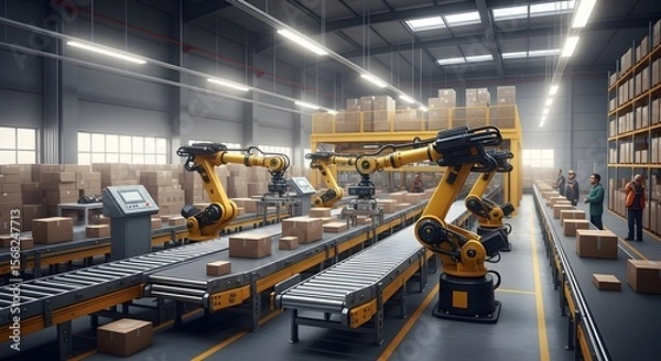 Obraz Automated warehouse robotics sorting packages