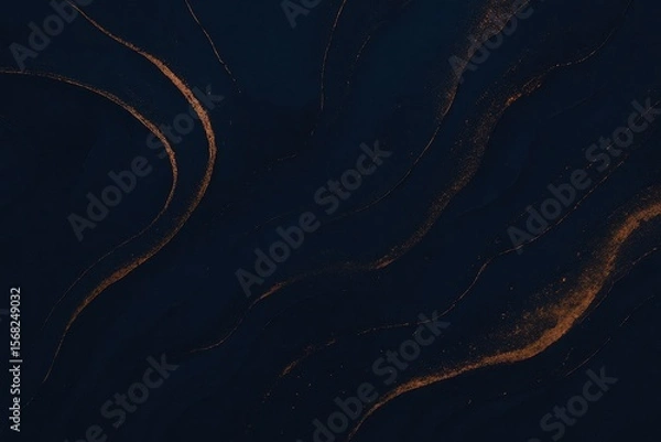 Fototapeta Elegant abstract navy blue background with flowing copper metallic accents