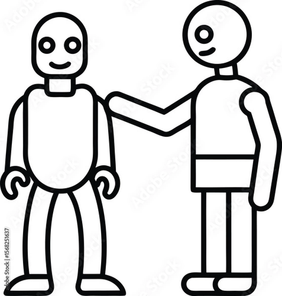 Fototapeta Humanoid Robot and Human Interaction A Line Art Illustration