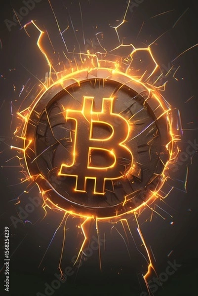 Obraz Glowing Bitcoin symbol in futuristic digital space

