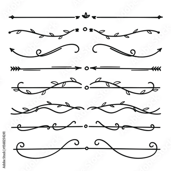 Fototapeta Nature floral vine line divider hand drawn for text layout separator decoration element collection.