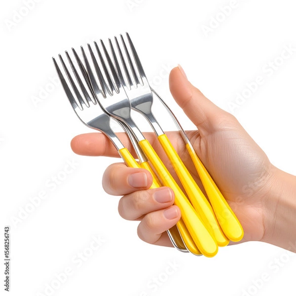 Obraz Yellow handled forks close up image