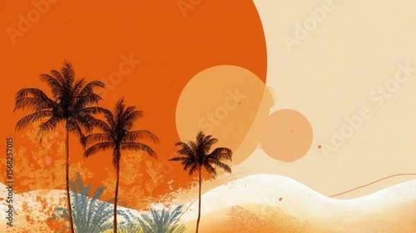 Fototapeta summer background with palm trees and flowers