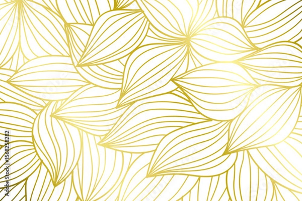 Fototapeta Abstract golden botanical flowers line drawing isolated on white background