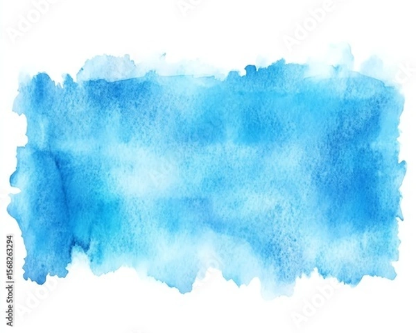 Obraz Sky blue watercolor gradient rectangle texture Painted abstract background with watercolour stains isolated on white Hand drawn aquarelle template with uneven rounded edges