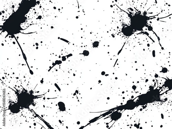Obraz Splatter, splash, spray vector seamless repeat pattern Black and white hand drawn painted chaotic spots, uneven dots, blobs, drops, specks, flecks texture, background