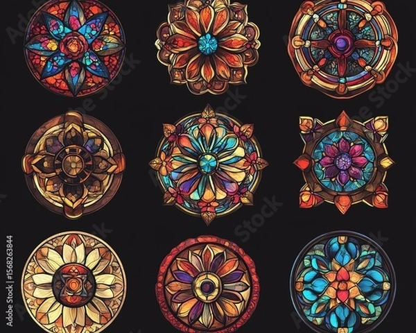 Obraz Stained glass vector illustrations collection Circle shape