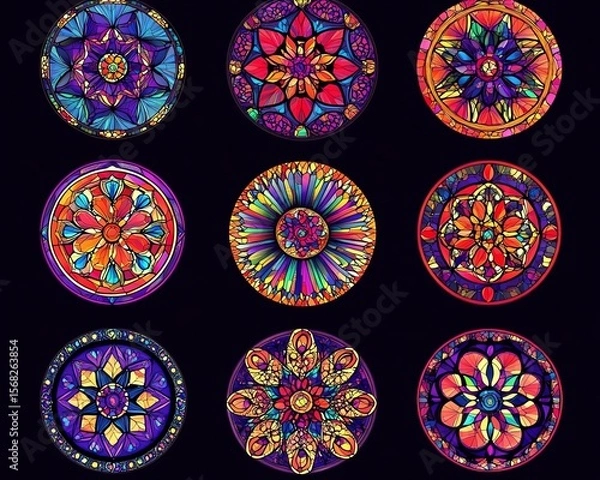 Obraz Stained glass vector illustrations collection Circle shape