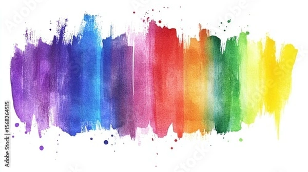 Obraz Watercolor rainbow and gradient fill with uneven edges Hand drawn watercolour painted background Bright rainbow stripes with aquarelle stains Rainbow brush stroke isolated in white