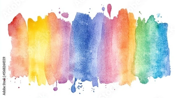 Obraz Watercolor rainbow vertical gradient fill with uneven edges Hand drawn watercolour painted background Bright rainbow stripes with aquarelle stains Rainbow brush stroke isolated in