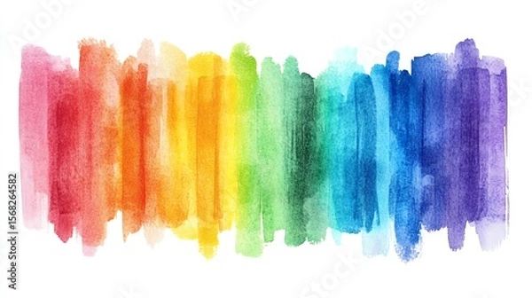 Obraz Watercolor rainbow vertical gradient fill with uneven edges Hand drawn watercolour painted background Bright rainbow stripes with aquarelle stains Rainbow brush stroke isolated in