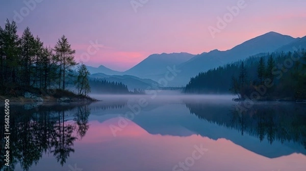 Obraz Tranquil Lake and Mountain Reflections at Dawn