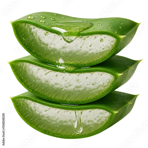 Fototapeta Stacked Aloe Vera Slices with Oozing Gel - Natural Skincare & Health - removed background

