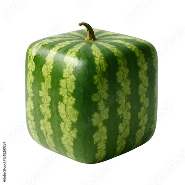 Fototapeta Cubic Watermelon on White Background - Unique Square Fruit Isolated - Transparent Background


