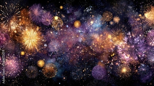 Obraz Fireworks explode in a vibrant cosmic display