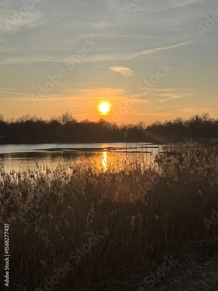 Obraz zachod słonca nad jeziorem