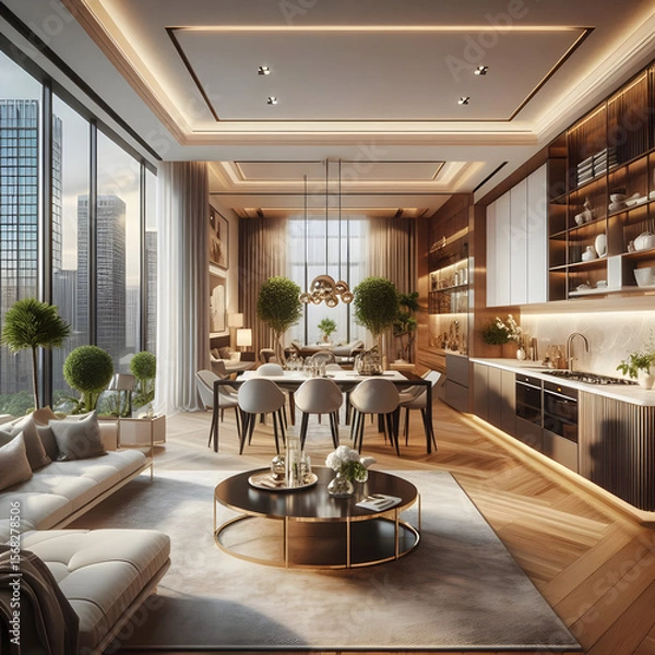 Fototapeta Stylish Luxury Designs for Open Living and Dining Rooms
