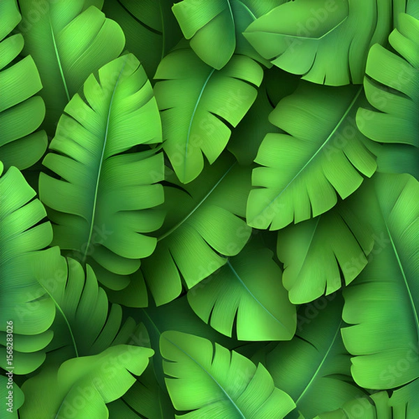 Fototapeta Close-up of numerous green tropical leaves.