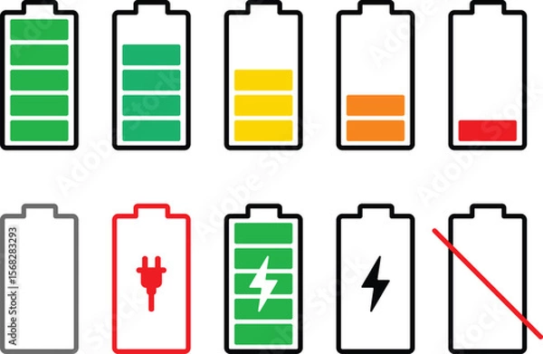 Fototapeta Battery Level Indicators EPS Vector Icons for UI Design