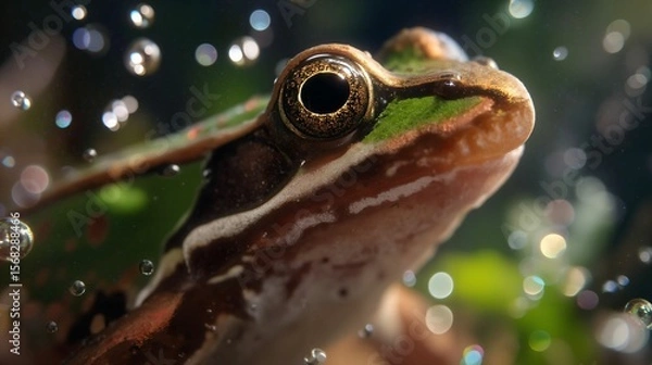 Obraz Close-Up of a Serene Brown Frog Submerged in Dreamy Aquatic Environment with Soft Lighting