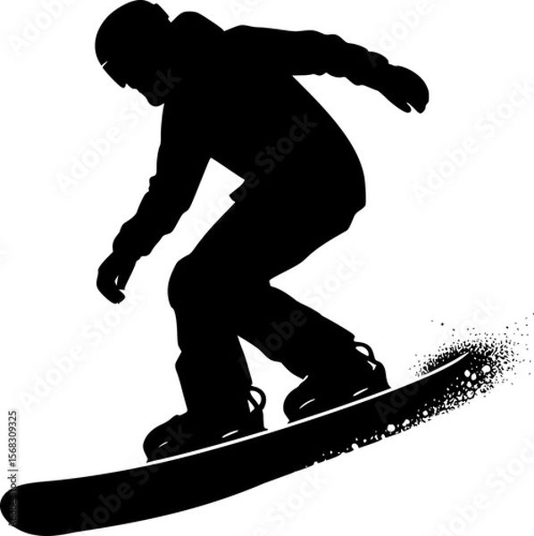 Obraz Minimalist vector of snowboarder going downhill, black silhouette
