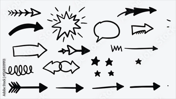 Obraz Hand-Drawn Arrows, Stars, and Speech Bubbles Doodle Design Elements