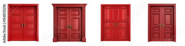 Obraz Set of red double doors, isolated on a transparent background.