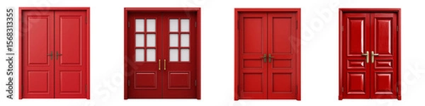 Fototapeta Set of red double doors, isolated on a transparent background.