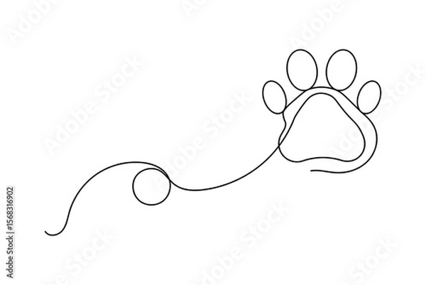 Obraz One line dog paw drawing with clean minimalist outline vector design for animal themes