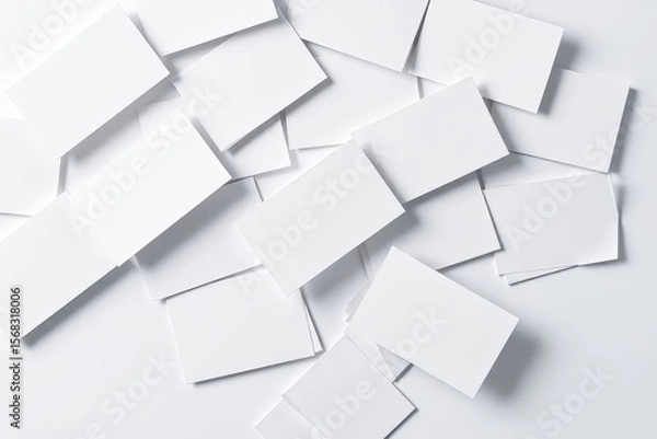 Fototapeta Blank Business Cards Scattered on White Background Mockup Design Template