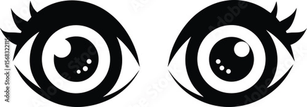 Obraz Pair of stylized anime eyes illustration, black and white vector graphic