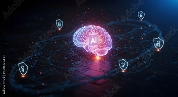Fototapeta AI Brain Neural Network Artificial Intelligence and Security