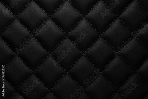 Fototapeta Dark grid pattern leather surface in soft black