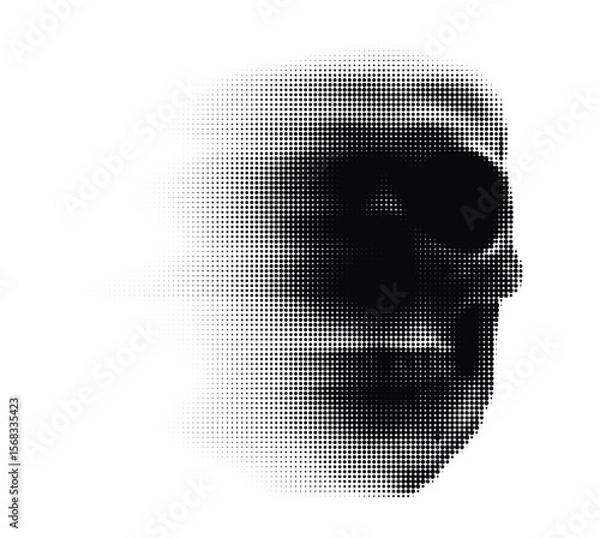 Fototapeta Vector halftone skull illustration made by black dots. Gradual dotted blur fade from left to right.