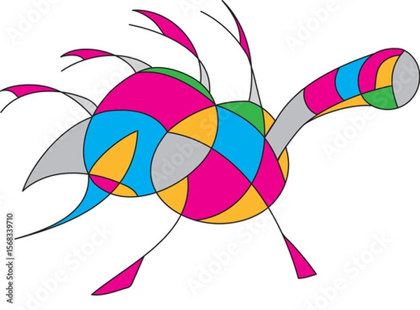 Fototapeta vector illustration of an abstract turtle in blue, pink, green and yellow