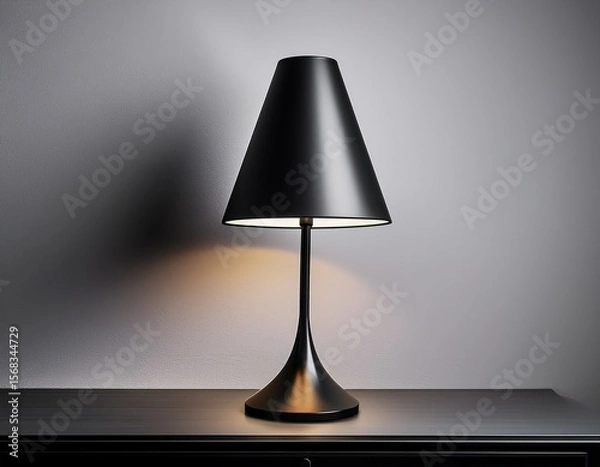 Fototapeta sleek black table lamp with a conical shade and a slender slightly flared base the lamp features a simple elegant design