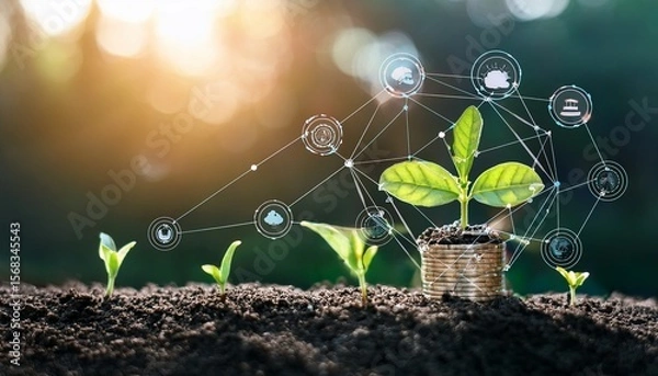 Fototapeta growing plants with network connection