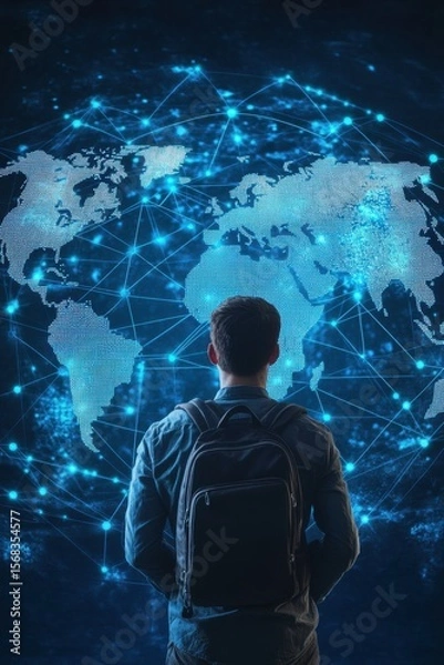 Fototapeta Man Looking at Global Network