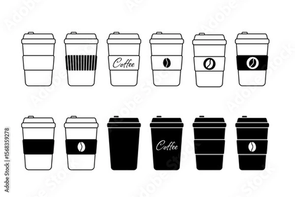 Obraz Set of takeaway coffee cup icons in black and outline style