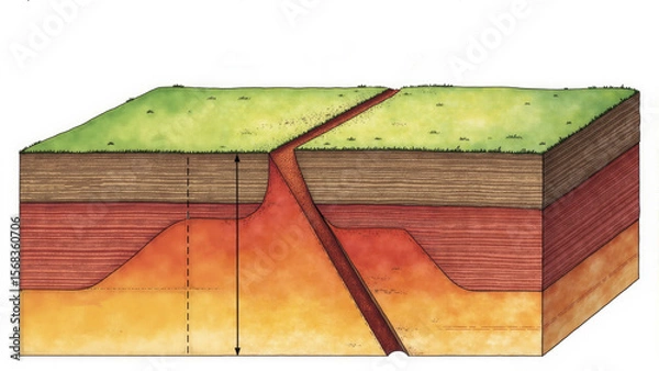 Fototapeta Layers of Earth revealed in a striking geological cross-section showcasing mountain ranges and rock formations