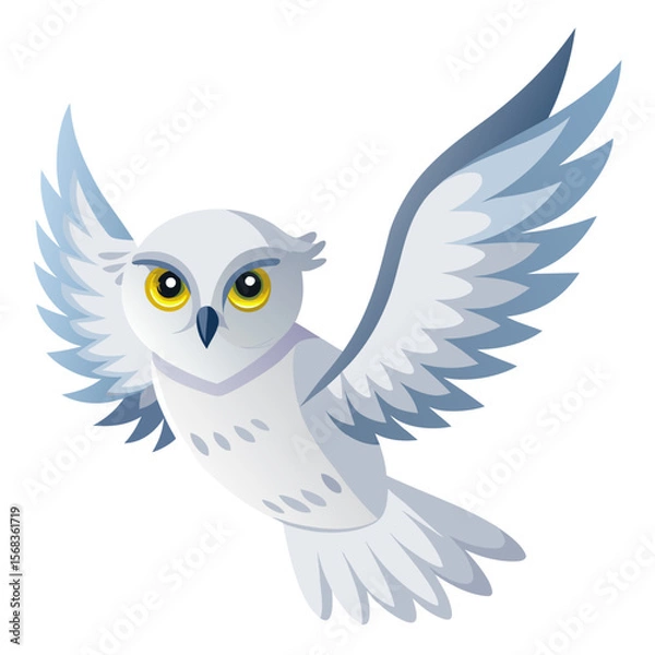 Obraz snowy owl fly on white background