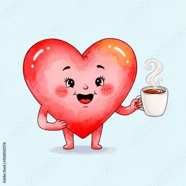 Fototapeta Adorable Heart Characters and Expressive Love Cups Overflowing with Emoticons and Colorful Joy — Ideal for Valentine’s Day, Romance, Digital Stickers, Greeting Cards, and Whimsical Art Projects