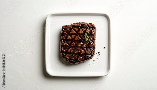 Obraz grilled steak on a white square plate