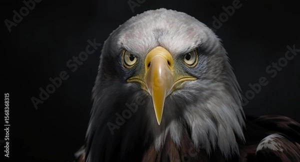 Fototapeta Close-up portrait of a bald eagle with a sturdy yellow beak and sharp eyes