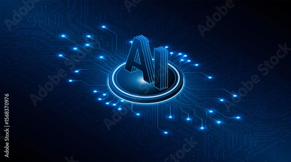 Fototapeta Digital technology of the future. AI icon or artificial intelligence symbol. Future advanced artificial intelligence technology circuit board concept