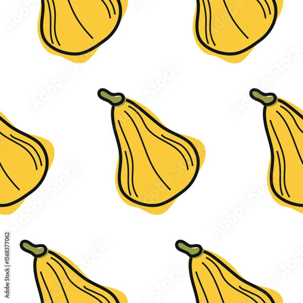 Obraz pattern with cute simple icon of long, yellow pumpkin in cartoon doodle style, for autumn holidays, advertising and seasonal packaging